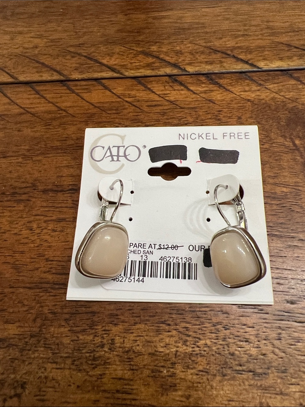 Cato Beige Stone Silver-Trim Dangle Earrings